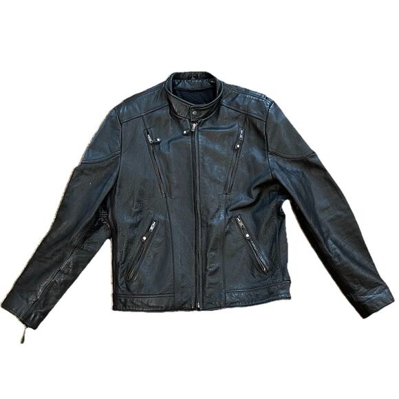 Wilsons Open Road Black Leather Biker Motorcycle Jacket Men’s Size Large